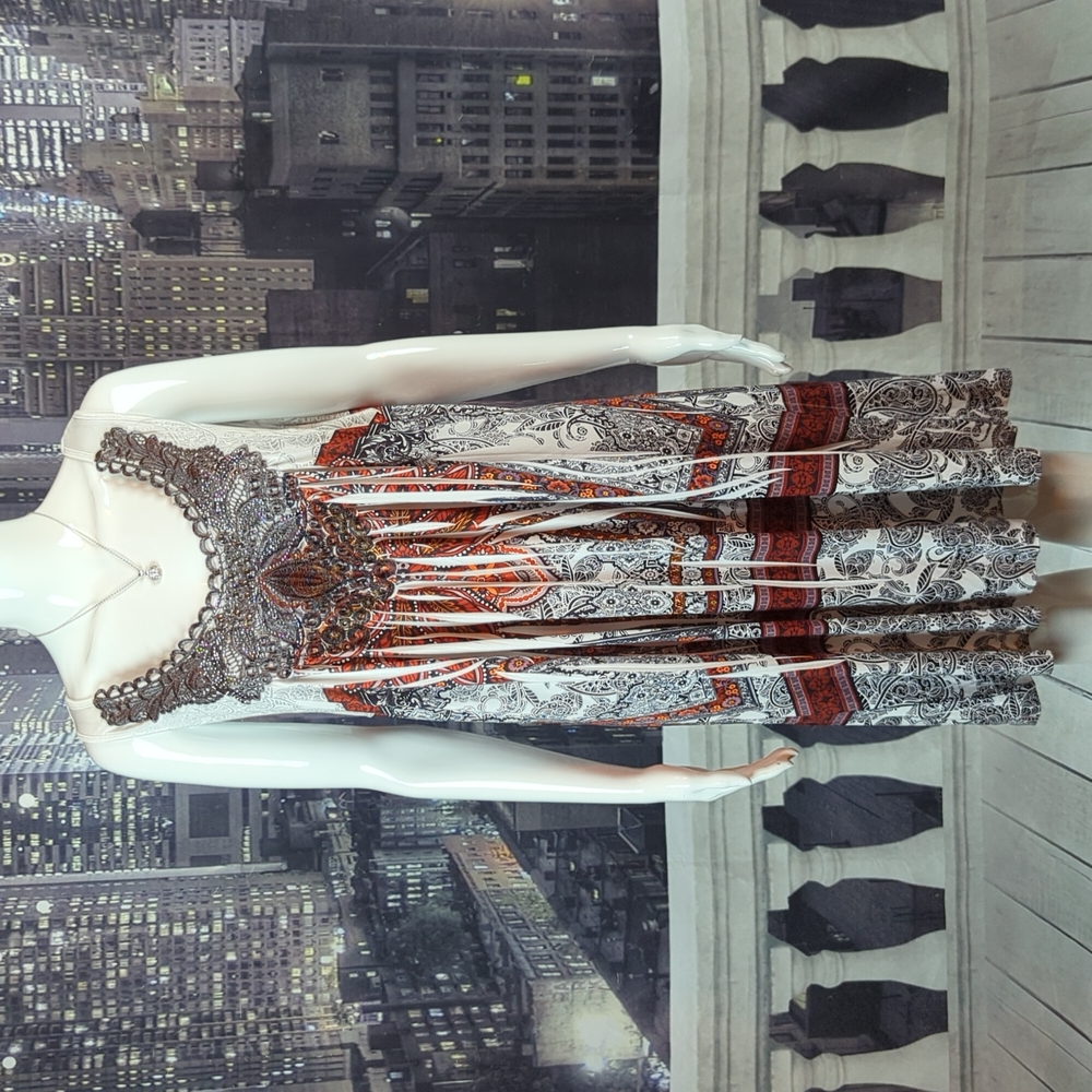 Unity World Wear sz XL Paisley Floral Beaded & Embroidered Sleeveless Dress